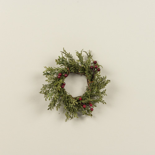 7" MINI LEAF TAPER CANDLE RING W/ BURGUNDY BERRIES