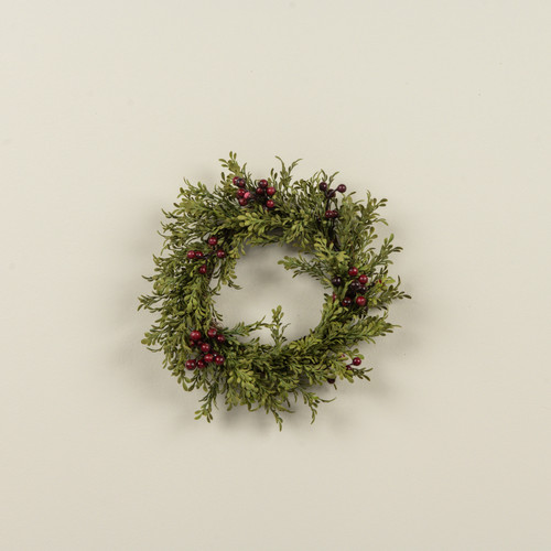 9" MINI LEAF CANDLE RING W/ BURGUNDY BERRIES
