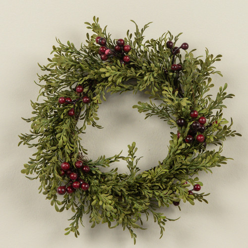 9" MINI LEAF CANDLE RING W/ BURGUNDY BERRIES