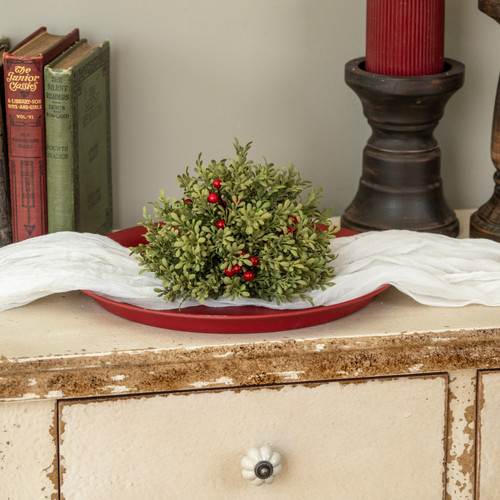 7" MINI LEAF HALF BALL W/ BURGUNDY BERRIES