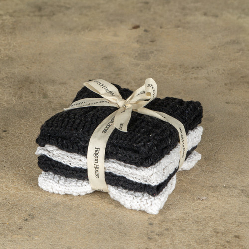 SET/4 BLACK & WHITE KNIT WASHCLOTHS