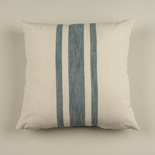 22" CREAM PILLOW W/ BLUE STRIPE