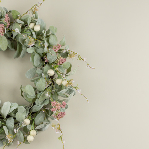 24" PINK BERRY & LAMB'S EAR WREATH
