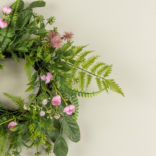 14" PINK ALLIUM & MIXED FOLIAGE CANDLE RING