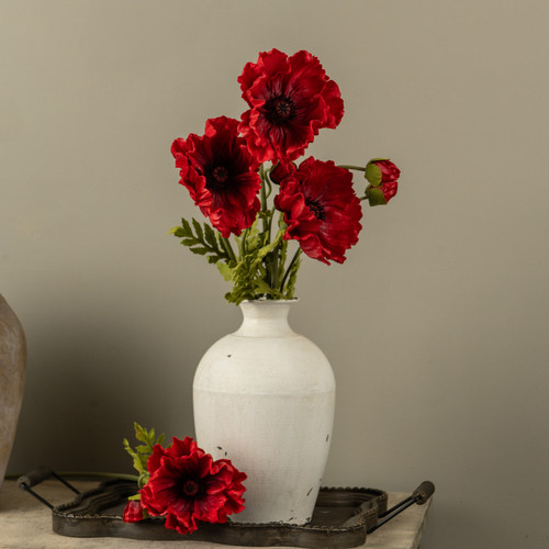 25" RED POPPY STEM