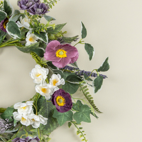 14" PURPLE CHERRY BLOSSOM, LAVENDER & POPPY CANDLE RING