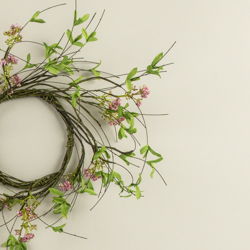 14" PINK BOXWOOD & WILDFLOWER VINE CANDLE RING