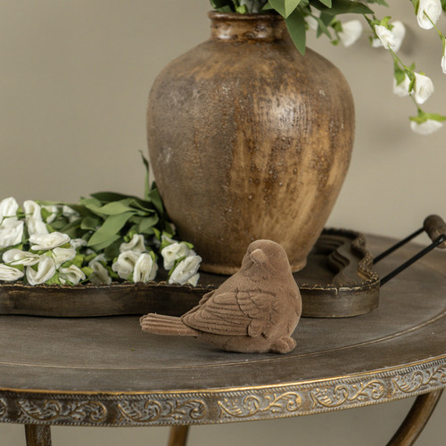 3.5" BROWN FLOCKED TURNED BIRD