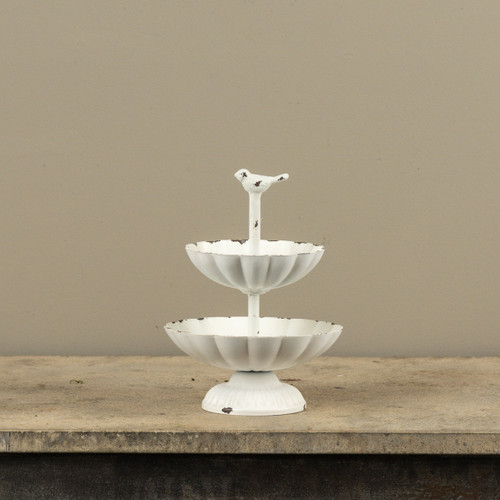 TWO TIER SCALLOPED TRAY W/ BIRD