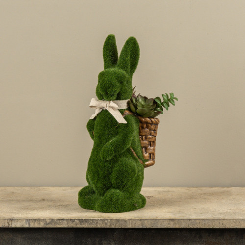 15" FLOCKED MOSS BUNNY W/ BASKET