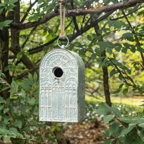 BLUE & WHITE ARCHED BIRDHOUSE