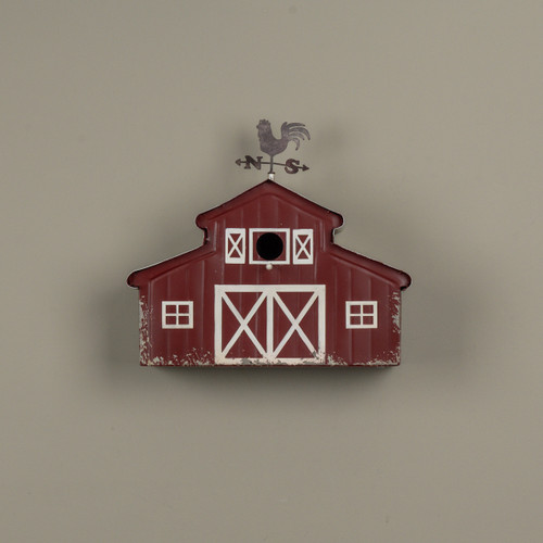 RED BARN BIRDHOUSE W/ ROOSTER WEATHERVANE