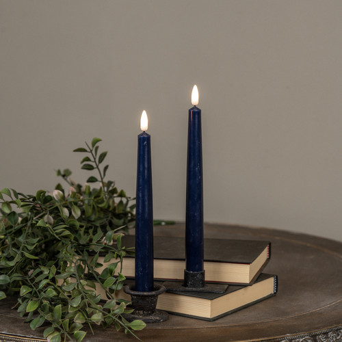 SET/ 2 - 9.5" 3D FLAME DROP NAVY TAPER CANDLE