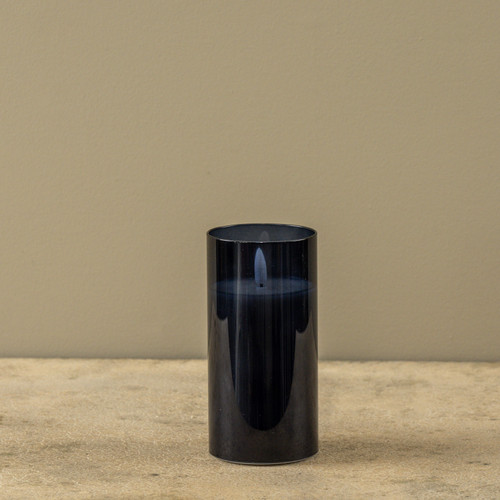 6" NAVY GLASS 3D FLAME CANDLE