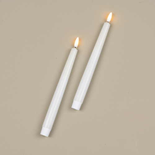 SET/ 2 - 9.5" 3D FLAME DROP WHITE TAPER CANDLE