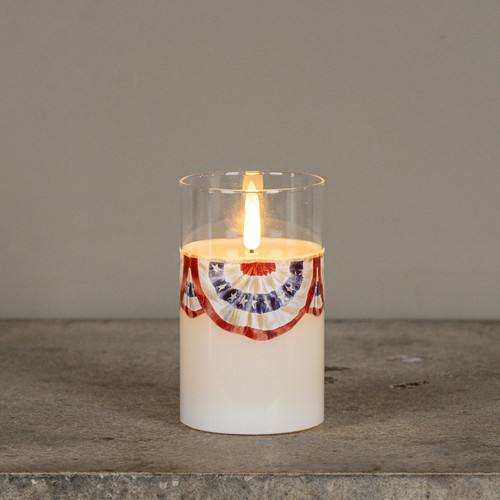 5" PATRIOTIC BUNTING GLASS 3D FLAME CANDLE