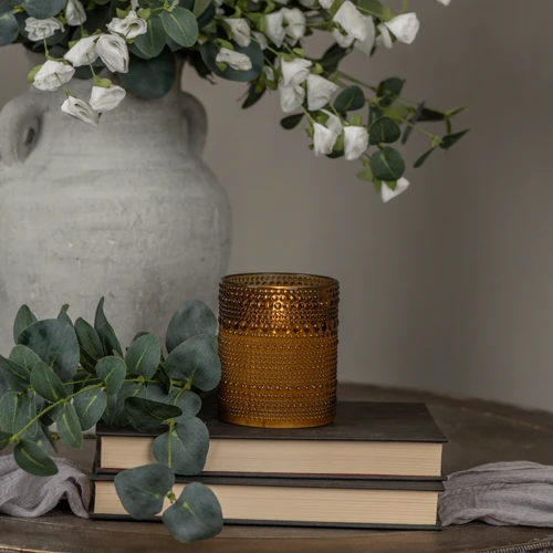 4" AMBER DOTTED GLASS 3D FLAME CANDLE