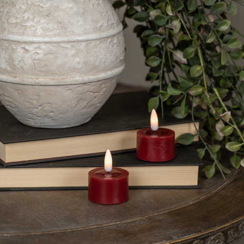 SET/ 2 - 3D FLAME RED TEALIGHT CANDLES W/ MELTING EFFECT