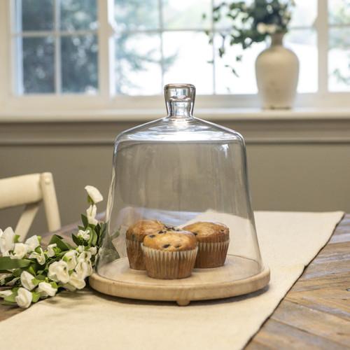 12.5" GLASS CLOCHE W/ WOOD BASE