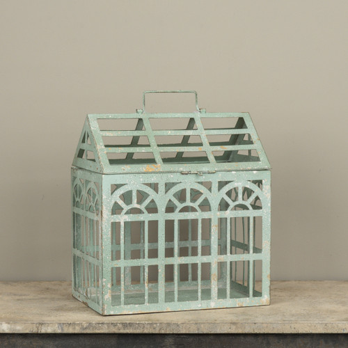 GREEN METAL GREENHOUSE