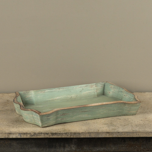 AGED GREEN WOODEN TRAY