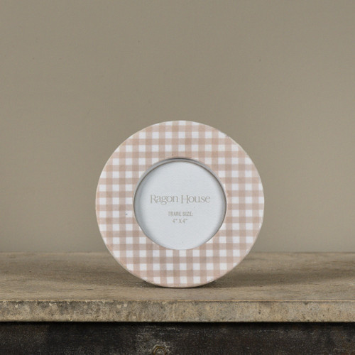 4" ROUND BEIGE GINGHAM PHOTO FRAME