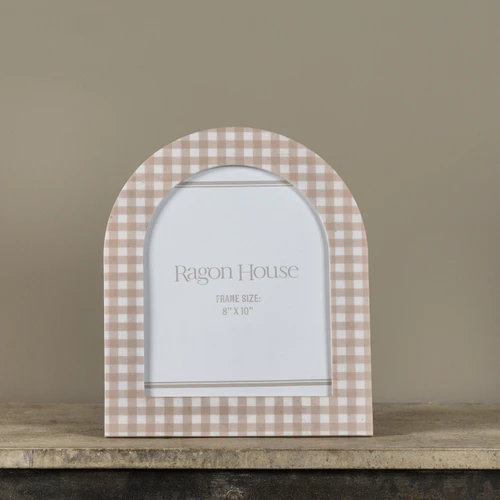 8" X 10" ARCHED BEIGE GINGHAM PHOTO FRAME