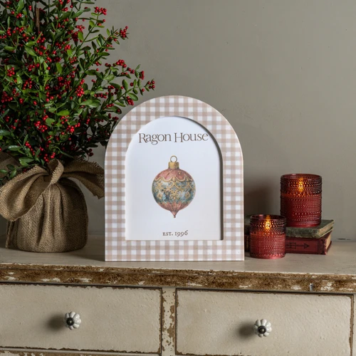 8" X 10" ARCHED BEIGE GINGHAM PHOTO FRAME