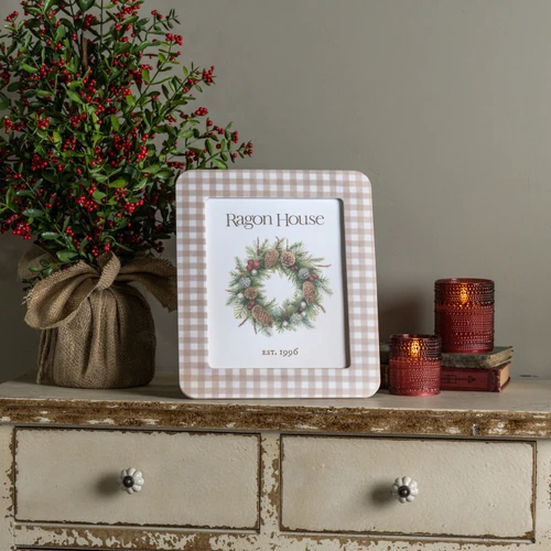 8" X 10" BEIGE GINGHAM PHOTO FRAME