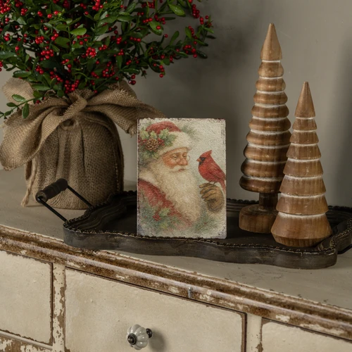 7" SANTA W/ CARDINAL TABLETOP SIGN