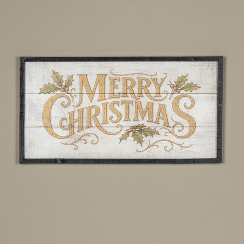 24" FRAMED GOLD & WHITE MERRY CHRISTMAS SIGN