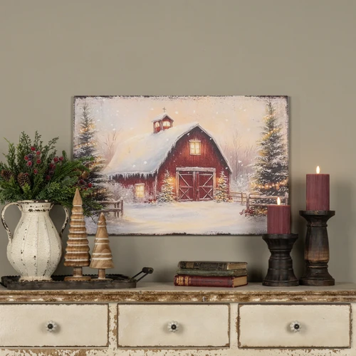 28" SNOWY RED BARN PRINT