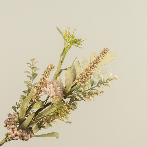 19" CREAM POM POM & FOLIAGE SPRAY