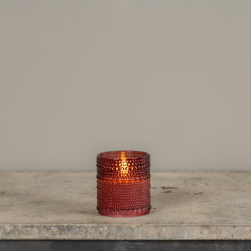 3.25" BURGUNDY DOTTED GLASS 3D FLAME CANDLE