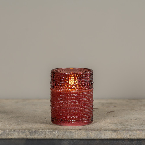 5" BURGUNDY DOTTED GLASS 3D FLAME CANDLE