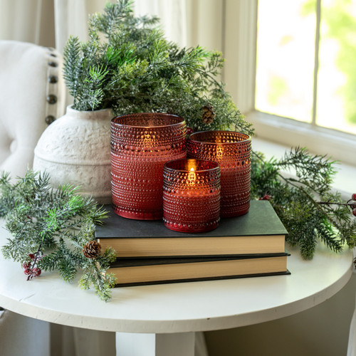 5" BURGUNDY DOTTED GLASS 3D FLAME CANDLE