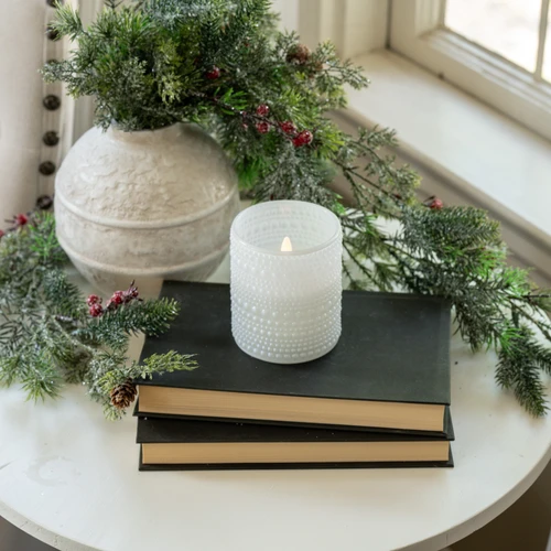 4" WHITE DOTTED GLASS 3D FLAME CANDLE