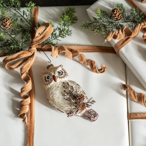 OWL W/ GLITTERED BRANCHES ORNAMENT