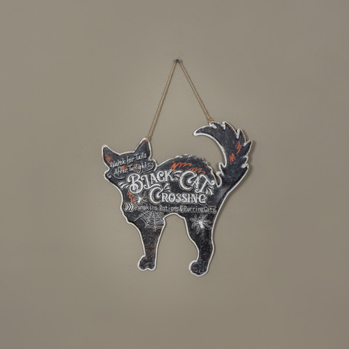 13" BLACK CAT CROSSING HANGING SIGN