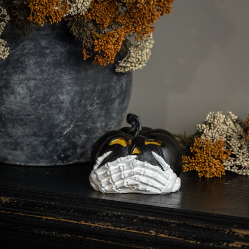 4" BLACK LIGHT UP SKELETON PUMPKIN