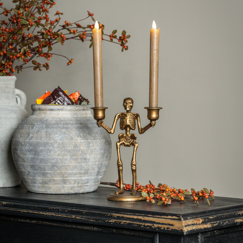 GOLD SKELETON TAPER CANDLE HOLDER