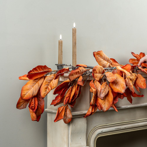 6' DRIED ORANGE MAGNOLIA LEAVES GARLAND