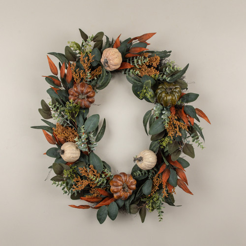 30" PUMPKIN & EUCALYPTUS OVAL WREATH