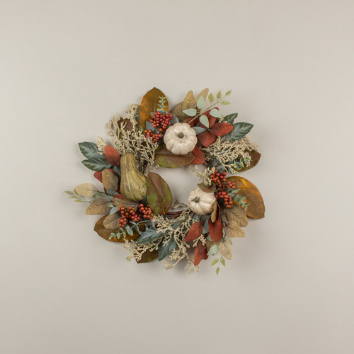 16" PUMPKIN, EUCALYPTUS & BERRIES CANDLE RING
