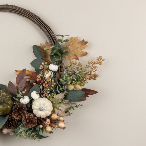 26" PUMPKIN, EUCALYPTUS, PINECONES & BERRIES TWIG WREATH