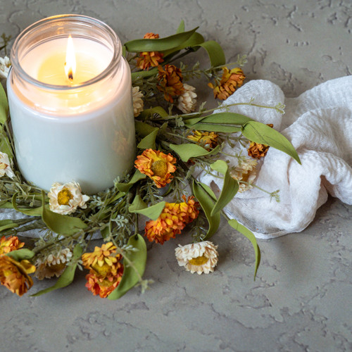 14" CREAM & ORANGE MINI DAISY CANDLE RING