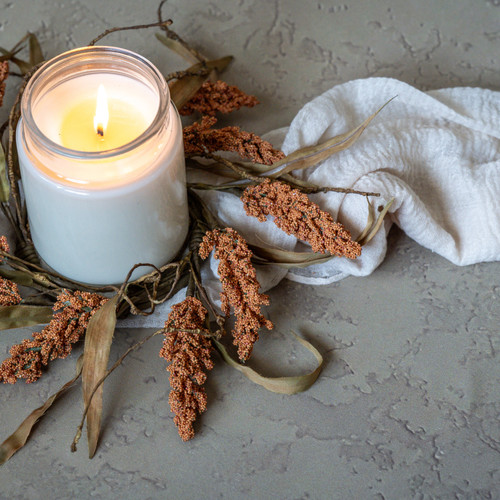 12" ORANGE HEATHER & FAUX TWIG CANDLE RING