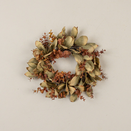 12" BROWN EUCALYPTUS & LAUREL LEAF CANDLE RING
