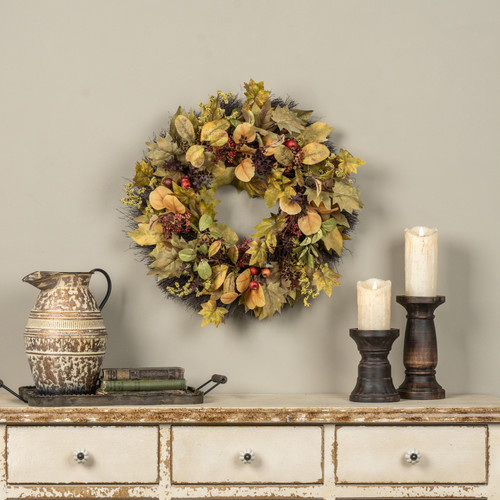 22" MAPLE LEAF, EUCALYPTUS & BERRY WREATH
