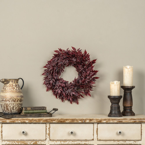 18" BURGUNDY SPIKENARD LEAF WREATH